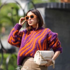 Zara Jacquard Knit Animal Pattern Sweater Size Medium